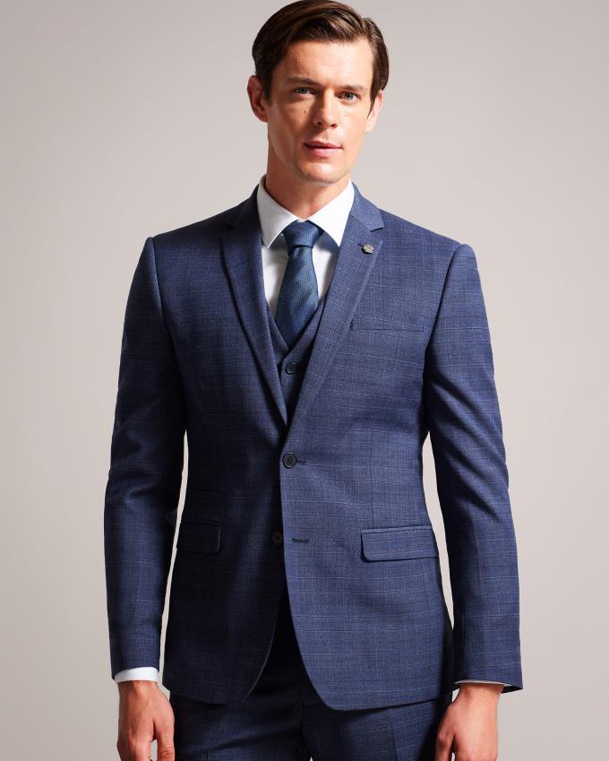 Veste Ted Baker Wool Blend Check Suit Bleu Marine Homme | UMK-94869200